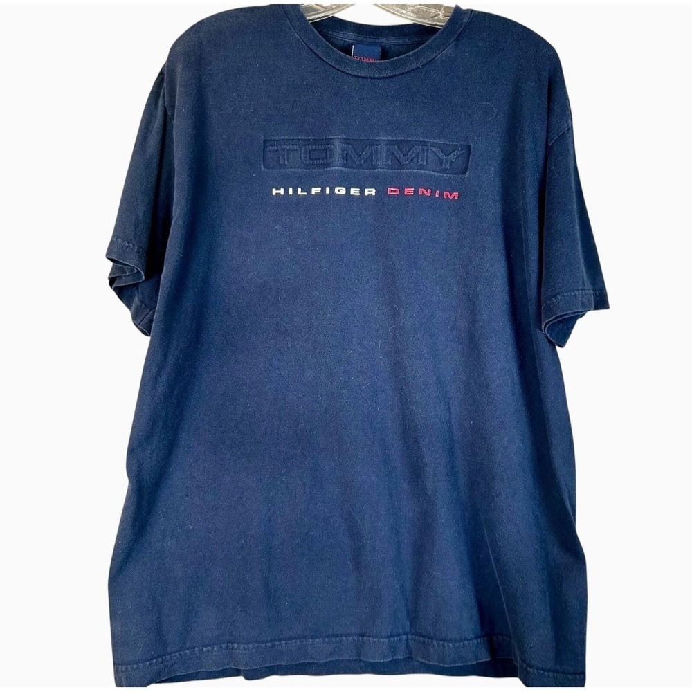 Vintage Y2K Tommy Hilfiger Denim Tommy Jeans Embossed Box Logo Shirt Blue Large
